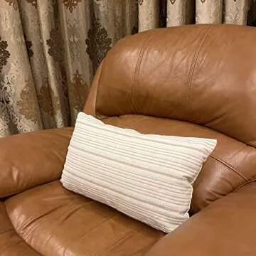 Himerus Set of 2 Cotton Linen Farmhouse Throw Pillow Covers 12 x 20 Inches, Modern Accent Stripes Textured Pattern Square Decorative Cases for Couch Sofa Chair Bedroom Living Room, Cream and Khaki