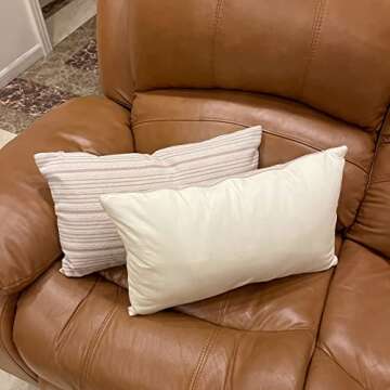 Himerus Set of 2 Cotton Linen Farmhouse Throw Pillow Covers 12 x 20 Inches, Modern Accent Stripes Textured Pattern Square Decorative Cases for Couch Sofa Chair Bedroom Living Room, Cream and Khaki