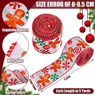 Jetec 30 Yards Christmas Wired Edge Ribbons Peppermint Candy Canes Swirl Satin Wired Edge Ribbons Ro...