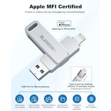 MFi Certified 128GB Photo Stick for iPhone Flash Drive,USB Memory Stick Thumb Drives High Speed USB ...