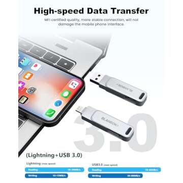 MFi Certified 128GB Photo Stick for iPhone Flash Drive,USB Memory Stick Thumb Drives High Speed USB Stick External Storage Compatible for iPhone/iPad/Android/PC