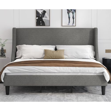 Allewie King Size Bed Frame with Upholstered Headboard