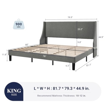 Allewie King Size Bed Frame with Upholstered Headboard