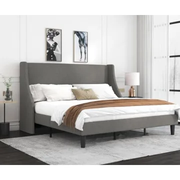 Allewie King Size Bed Frame with Upholstered Headboard