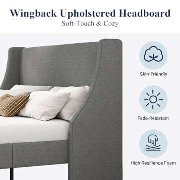 Allewie King Size Bed Frame with Upholstered Headboard