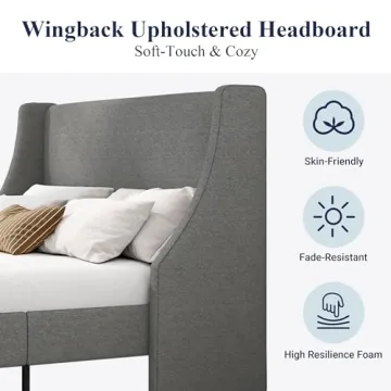 Allewie King Size Bed Frame with Upholstered Headboard