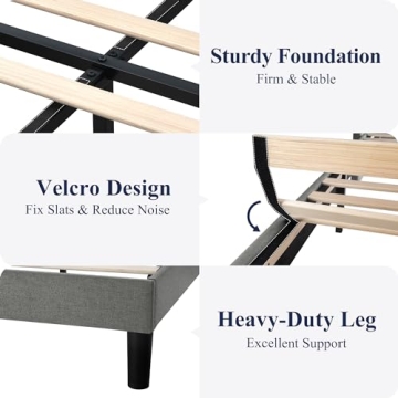 Allewie King Size Bed Frame with Upholstered Headboard