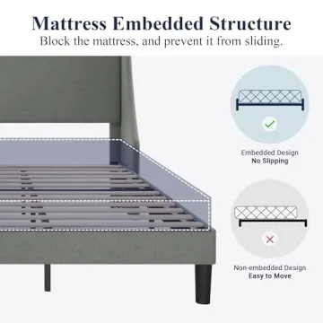 Allewie King Size Bed Frame with Upholstered Headboard