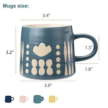 YouPeng Coffee Mug Set, Large Coffee Mugs with Relief Design as Gifts, Ceramic Coffee Cups with Hand...