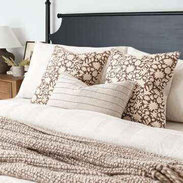 Foindtower Set of 2 Decorative Neutral Floral Throw Pillow Covers Accent Farmhouse Cushion Covers Boho Vintage Pillowcase for Couch Sofa Bedroom Living Room Home Decor Outdoor,18×18 Inch,Brown