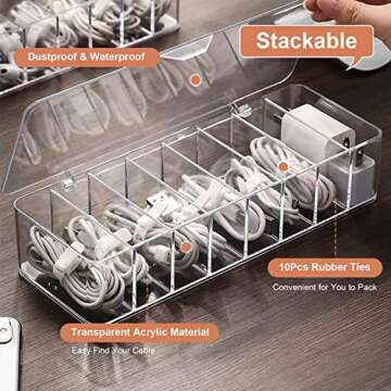 WIWAPLEX Cable Organizer Storage Box Plastic Cable Cord Management Box Power Cord Organizer Case wit...