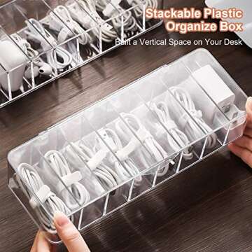 WIWAPLEX Cable Organizer Storage Box Plastic Cable Cord Management Box Power Cord Organizer Case with 10Pcs Rubber Ties for Office, Home, Desk Accessories Storage Stationery Supplies