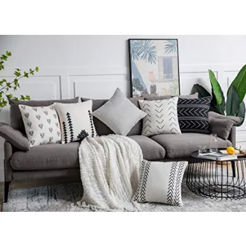 DEZENE Throw Pillow Covers for Couch,6 Pack,Natural Linen Look Fabric,Modern Geometric Patterns,Decorative Sofa Square Cushion Pillow-Cases,18 x 18 inch,Black