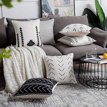 DEZENE Throw Pillow Covers for Couch,6 Pack,Natural Linen Look Fabric,Modern Geometric Patterns,Decorative Sofa Square Cushion Pillow-Cases,18 x 18 inch,Black
