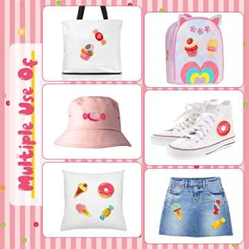 WILLBOND 28 Pieces Self Adhesive Chenille Patches Chenille Candy Cream Patches Chenille Cupcake Patches Self Adhesive Pink Chenille Patch for Women Clothes Jeans Halloween Christmas Party