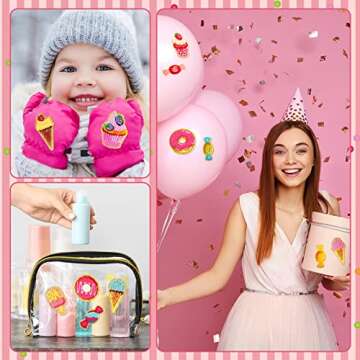 WILLBOND 28 Pieces Self Adhesive Chenille Patches Chenille Candy Cream Patches Chenille Cupcake Patches Self Adhesive Pink Chenille Patch for Women Clothes Jeans Halloween Christmas Party