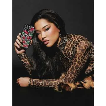 Wildflower Cases - Ming Lee Simmons Case, Compatible with Apple iPhone 15 | Cheetah Print, Red, Cherries, Trendy - Protective Black Bumper, 4ft Drop Test Certified, Women Owned Small Business