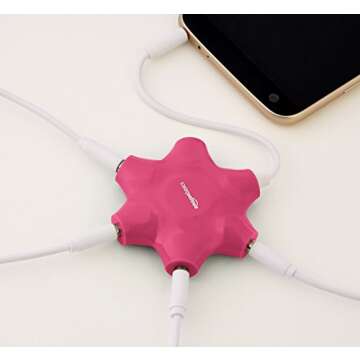Amazon Basics 5-Way Multi Headphone Splitter, Pink