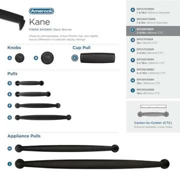Amerock | Cabinet Cup Pull | Black Bronze | 3-3/4 inch (96 mm) Center to Center | Kane | 1 Pack | Drawer Pull | Drawer Handle | Cabinet Hardware