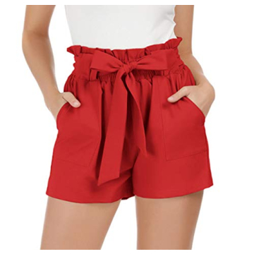 Stylish Women's Red Bowknot Tie Waist Summer Shorts with Pockets