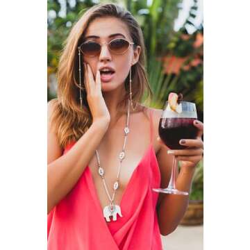 Veda Tinda Vision Brown Sunglasses For Women Oval Trendy Retro 70s 90s Rave Festival Tinted Vintage Polarized Metal Frame Gold Shades Womens Accessories UV400 Protection with Glasses Chain C15S03