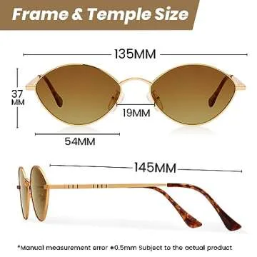 Veda Tinda Vision Brown Sunglasses For Women Oval Trendy Retro 70s 90s Rave Festival Tinted Vintage Polarized Metal Frame Gold Shades Womens Accessories UV400 Protection with Glasses Chain C15S03