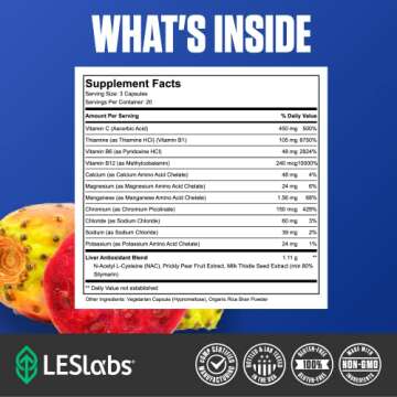 LES Labs DeToxx – Better Mornings & Recovery, Liver Support, Electrolyte Replenishment & Glutathione Support – Prickly Pear, Milk Thistle & NAC – Non-GMO Supplement – 60 Capsules