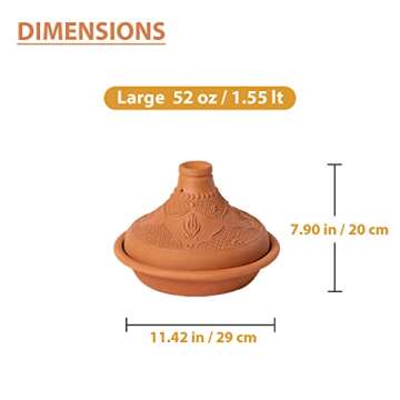 Luksyol Clay pot for cooking,Handmade tagine pot moroccan for cooking,Lead free earthenware pot,100% Natural & Safe for Health,eco friendly terracotta pots 11.42 inches