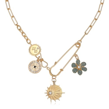 BONJOULRY Charm Necklace for Women Gold Sun Flower Evil Eye Good Luck Pendent Necklace Chunky Paperc...