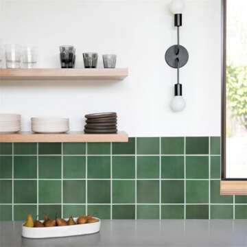 Commomy Matte Green Peel and Stick Backsplash for Kitchen - 10 pcs of 11.8" x 11.8" Ultralight PVC P...