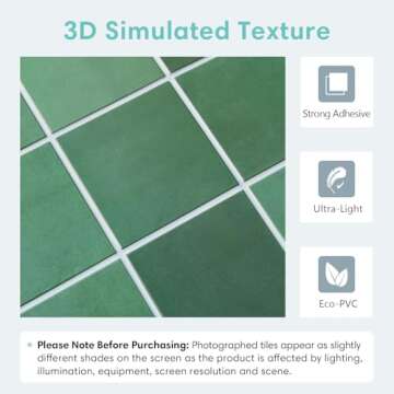 Commomy Matte Green Peel and Stick Backsplash for Kitchen - 10 pcs of 11.8" x 11.8" Ultralight PVC Peel and Stick Tile for Bathroom and Interior Wall Decor Square 3D Stick on Tiles