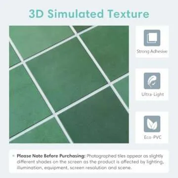 Commomy Matte Green Peel and Stick Backsplash for Kitchen - 10 pcs of 11.8" x 11.8" Ultralight PVC Peel and Stick Tile for Bathroom and Interior Wall Decor Square 3D Stick on Tiles
