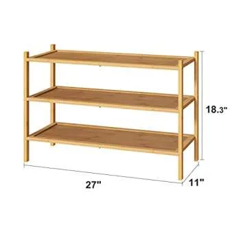 kiplant 3-Tier Shoe Rack for Closet, Bamboo Wood Shoe Rack for Indoor & Outdoor, Stackable Shoe Orga...