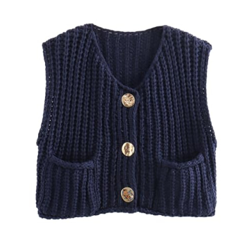 BGYLU Women's Sleeve Chunky Knit Cropped Vest with Pockets