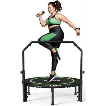 BCAN 450/550 LBS Foldable Mini Trampoline, 40"/48"/50" Fitness Trampoline with Bungees, U/T Shape Ad...