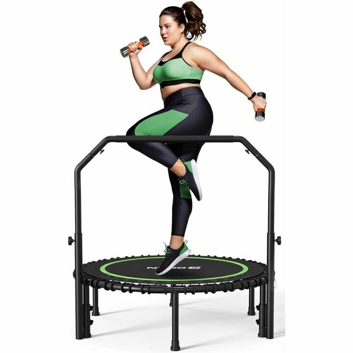 BCAN 450/550 LBS Foldable Mini Trampoline, 40"/48"/50" Fitness Trampoline with Bungees, U/T Shape Adjustable Foam Handle, Stable & Quiet Exercise Rebounder for Kids Adults Indoor/Garden Workout