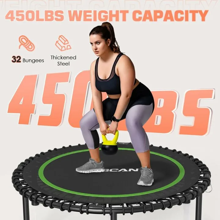 BCAN 450/550 LBS Foldable Mini Trampoline, 40"/48"/50" Fitness Trampoline with Bungees, U/T Shape Adjustable Foam Handle, Stable & Quiet Exercise Rebounder for Kids Adults Indoor/Garden Workout