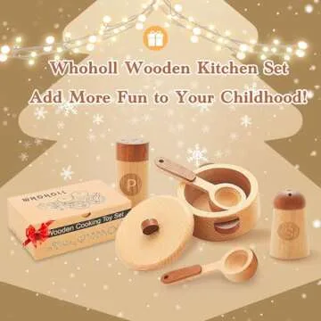 WHOHOLL Wooden Toys Play Kitchen Accessories, Montessori Toys for 1 2 3 4 5 + Years Old Toddlers, To...