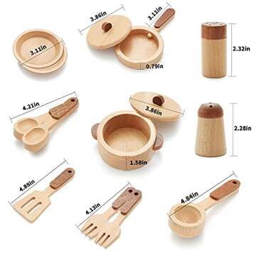 WHOHOLL Wooden Toys Play Kitchen Accessories, Montessori Toys for 1 2 3 4 5 + Years Old Toddlers, Toy Kitchen Play Dishes & Play Food Playset, Birthday Sets for Kids Girls Boys