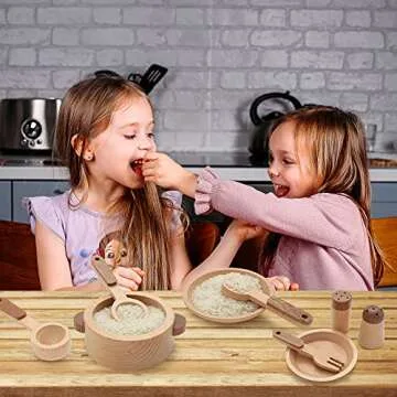 WHOHOLL Wooden Toys Play Kitchen Accessories, Montessori Toys for 1 2 3 4 5 + Years Old Toddlers, Toy Kitchen Play Dishes & Play Food Playset, Birthday Sets for Kids Girls Boys