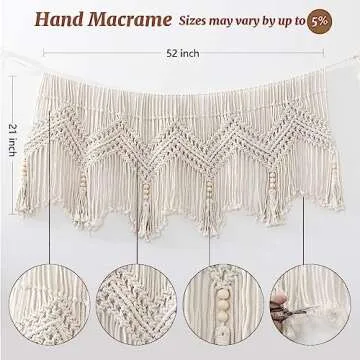 GALMAXS7 Macrame Valance Wall Hanging Boho Valance Window Treatments Valance 52" W x 21" H for Bedroom Living Room Kitchen Bathroom Wall Decor,1 Panel