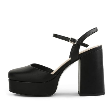 Modatope Platform Heels Close Toe Black Platform Sandals Womens Chunky Heel Square Toe Ankle Strap P...
