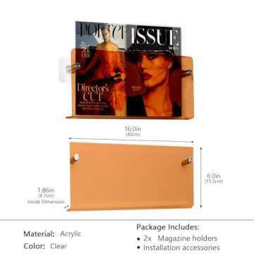 ZQDQIUQIU Acrylic Magazine Holder, 2 Pack Acrylic Magazine Rack Wall Mounted Floating Bookshelf Broc...