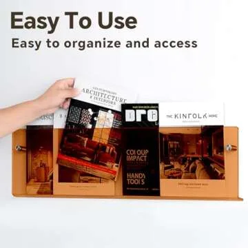 ZQDQIUQIU Acrylic Magazine Holder, 2 Pack Acrylic Magazine Rack Wall Mounted Floating Bookshelf Brochure Display for Waiting Room, Living Room, Office, Home (Orange, 16 Inch)