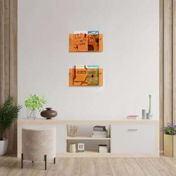 ZQDQIUQIU Acrylic Magazine Holder, 2 Pack Acrylic Magazine Rack Wall Mounted Floating Bookshelf Brochure Display for Waiting Room, Living Room, Office, Home (Orange, 16 Inch)