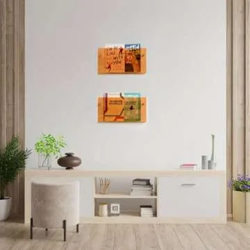 ZQDQIUQIU Acrylic Magazine Holder, 2 Pack Acrylic Magazine Rack Wall Mounted Floating Bookshelf Brochure Display for Waiting Room, Living Room, Office, Home (Orange, 16 Inch)