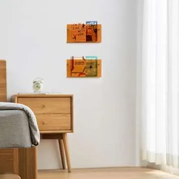 ZQDQIUQIU Acrylic Magazine Holder, 2 Pack Acrylic Magazine Rack Wall Mounted Floating Bookshelf Brochure Display for Waiting Room, Living Room, Office, Home (Orange, 16 Inch)