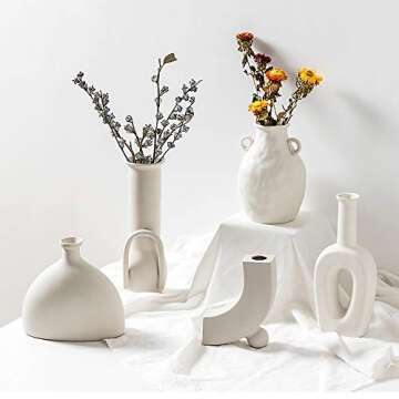INGLENIX Grey White Ceramic Vases for Modern Home Decor