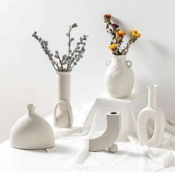 INGLENIX Grey White Ceramic Vases for Modern Home Decor