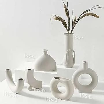 INGLENIX Grey White Ceramic Vases for Modern Home Decor